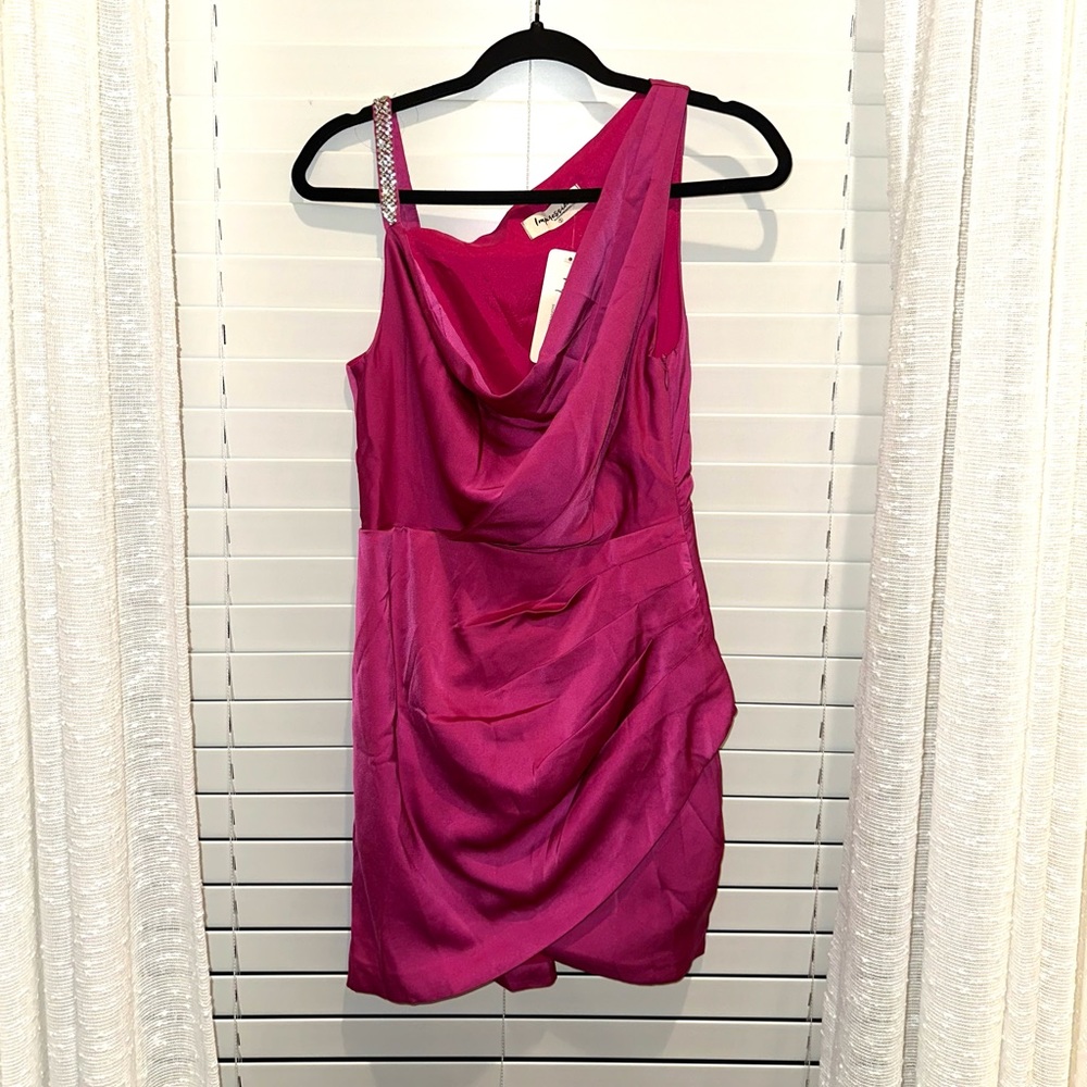 hot pink diamond strap satin dress